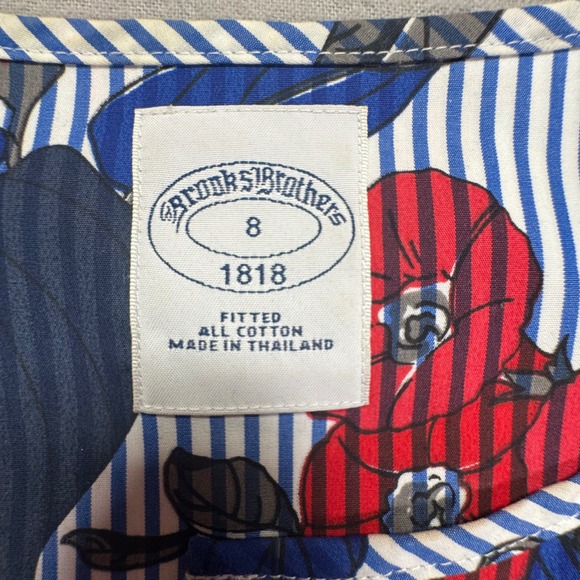 Brooks Brothers 1818 Womens Floral Striped Cotton Shirt Dress Blue Red White 8 - Picture 7 of 11
